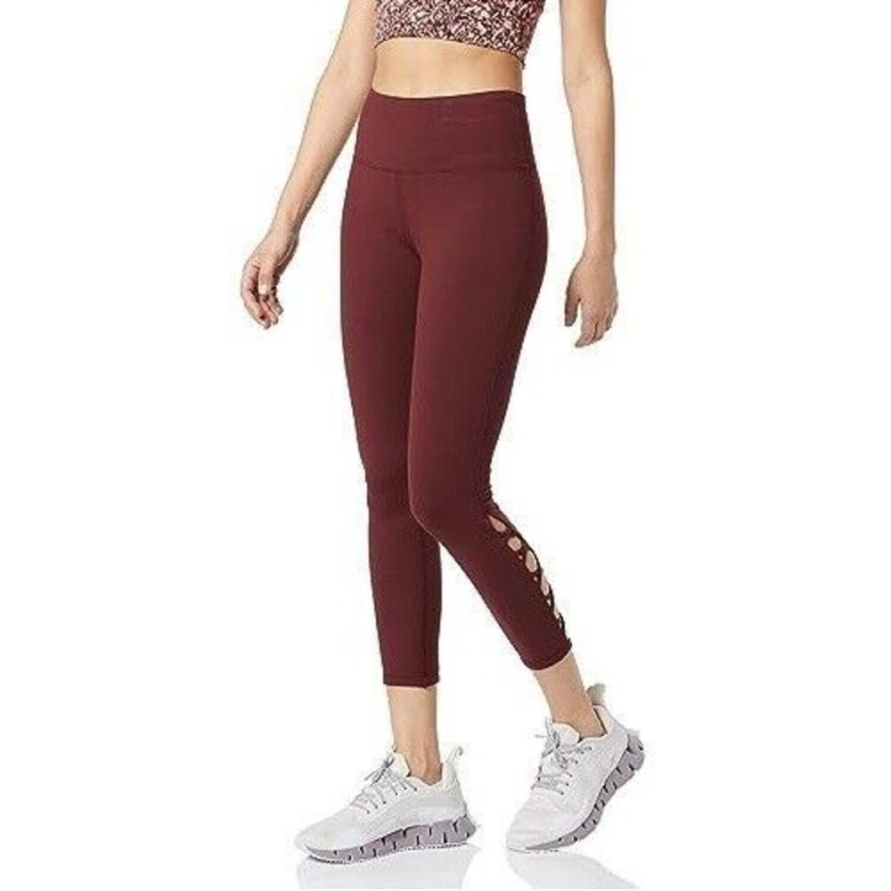 Core 10 Women's High‎ Waist Lattice 7/8 Crop Yoga Leggings S Small Burgundy NWT